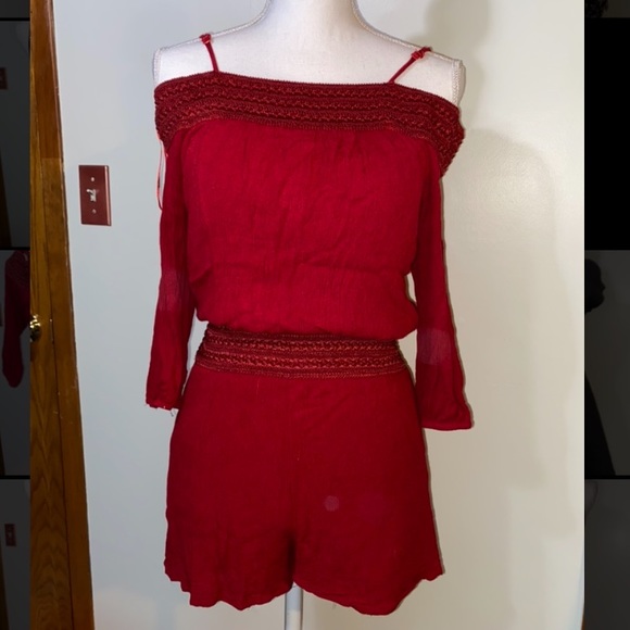 Red Cold Shoulder Romper - Picture 1 of 2